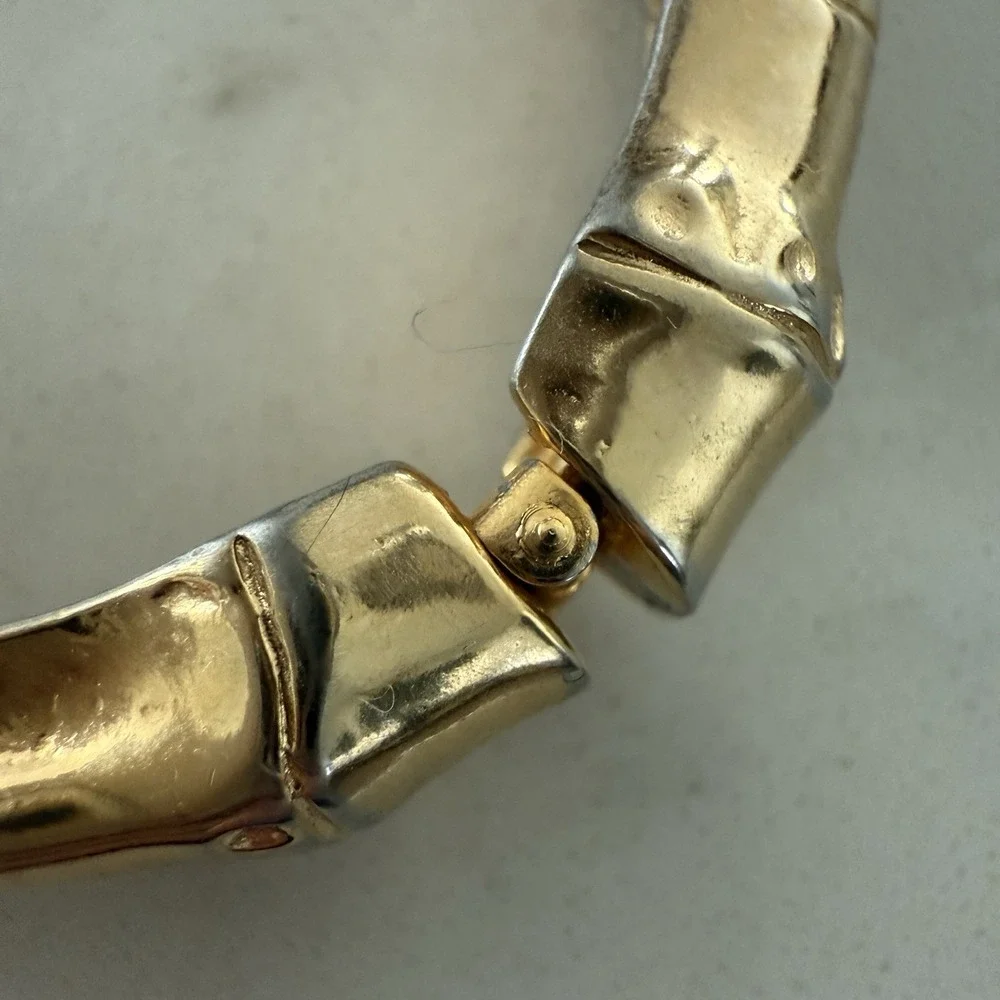 Castle Cliff‎ Gold Tone Hinged Bangle Bracelet Styled Like Bamboo